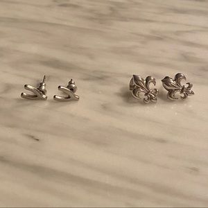 Silver wishbone and saints stud earrings